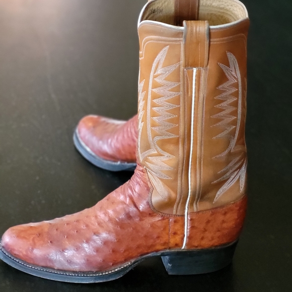 ML Leddy vintage 1980's handmade ostrich full quill 9M cowboy boots - Picture 4 of 9